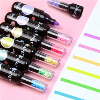 6pcs Cute Planet Wine Bottle Mini Highlighter